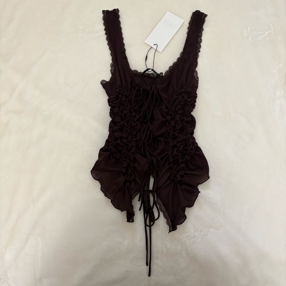 Brown Tied Ruched Top Zara - Never Worn